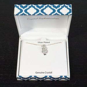 New Genuine Crystal Sophistication Silver-Plated Owl Pendant Necklace
